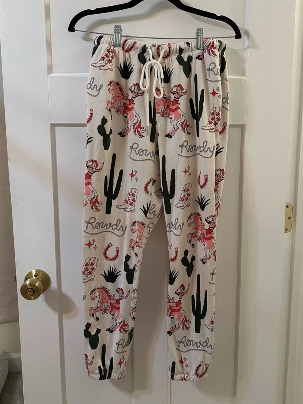 Buddy Love Cream jogger sweatpants with Pink Western Print